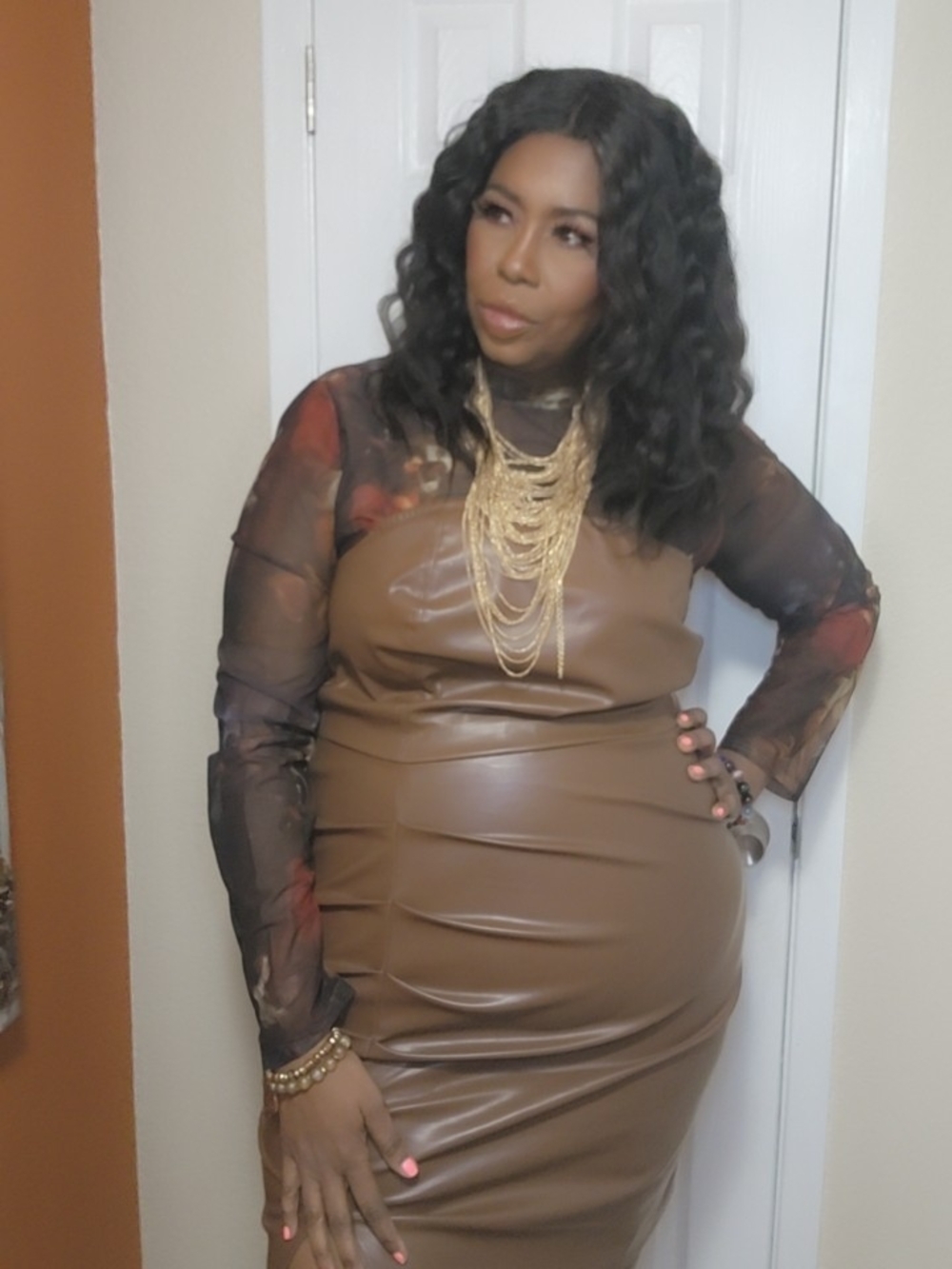 Grace Karin Brown Faux Leather Mini Dress - Picture 2 of 7